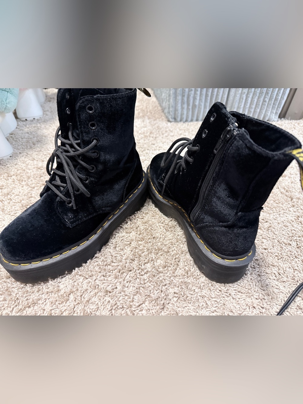 Dr. Martens Black Velvet Platform Boots